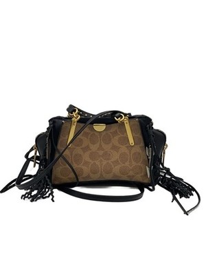 Coach Swagger 15 Signature Beige Canvas Black Leather 2WAY Satchel Bag 36838