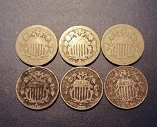 Lot of (6) Low-grade U.S. Shield Nickels (all w/dates)