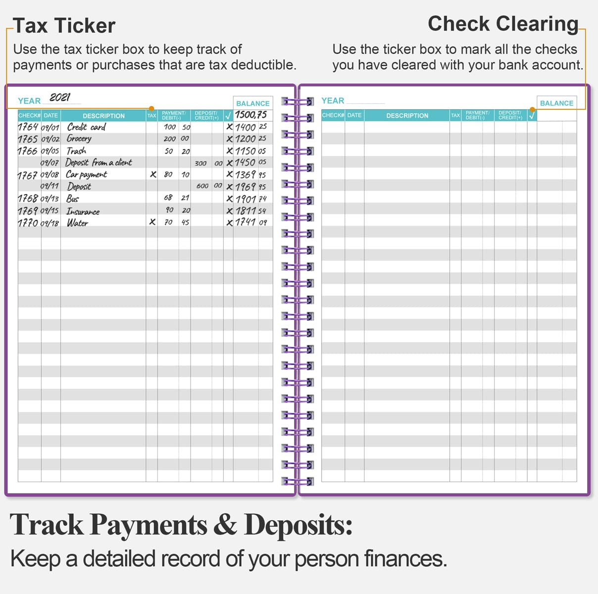как выглядит Check Registers for Personal Checkbook - A5 Checkbook Register for Personal Chec фото