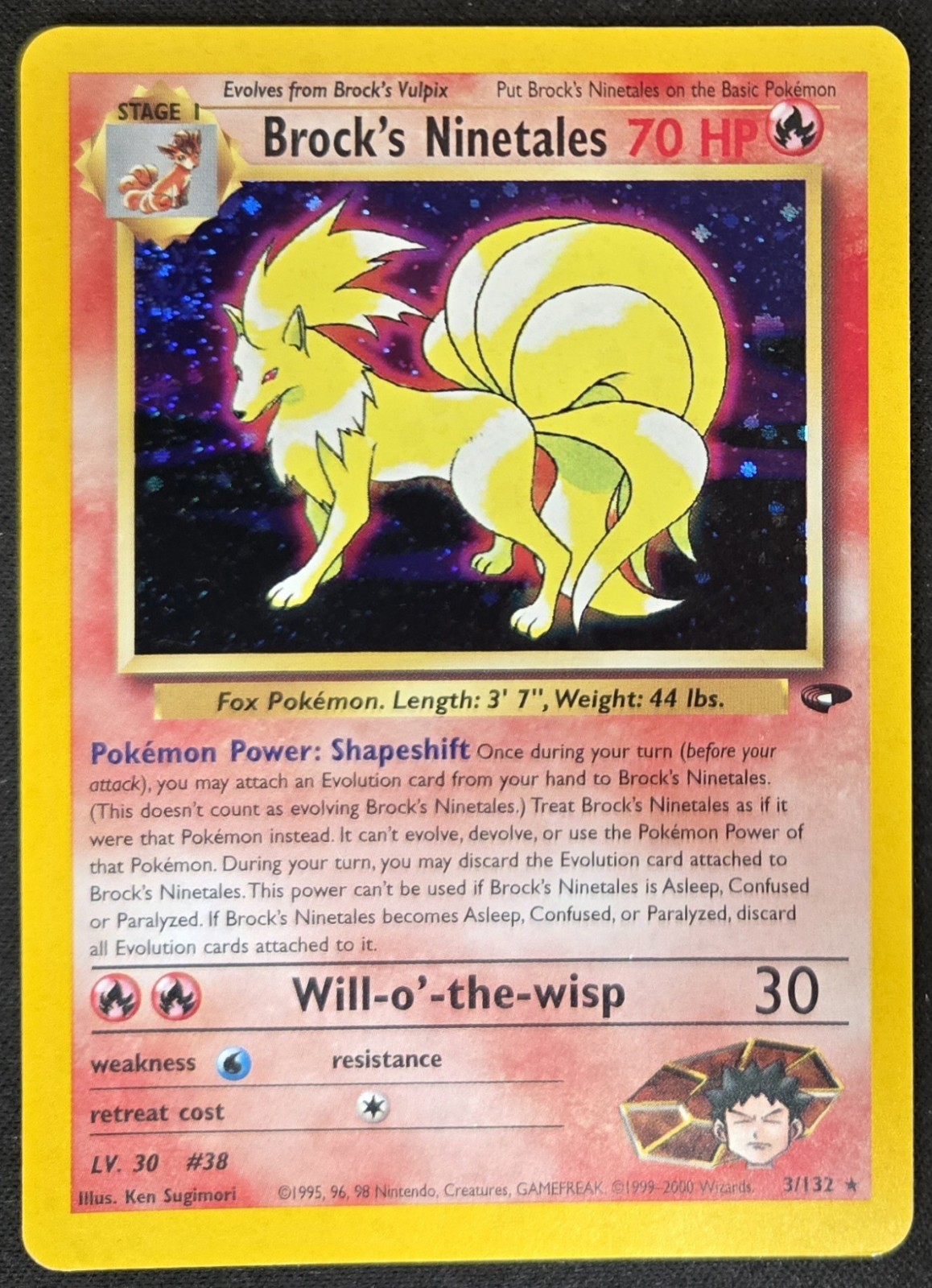 SWIRL Brock's Ninetales 3/132 Gym Challenge Holo Rare WoTC Pokémon TCG 2000 LP