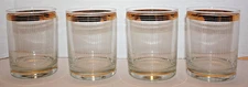 4 MCM CULVER 4" H GLASS - Double Old Fashion EMPIRE 22k Gold - Etched Glasses