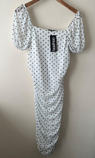 Boohoo Maternity Dress Size 10 New White Polka Dot Bodycon Short Sleeve Midi