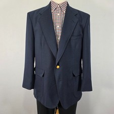 VTG Stafford Men's Sport Coat Blazer Two Button Deep Navy Poly Wool 44S Portly