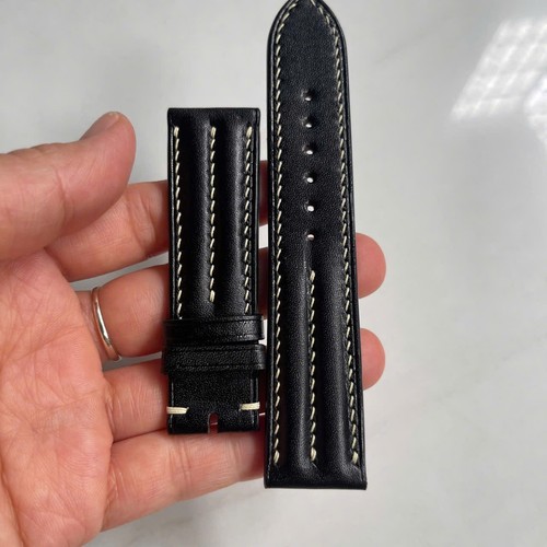 22/20 mm Padded Black Genuine Cow Leg LEATHER SKIN WATCH STRAP BAND Custom - Picture 4 of 13