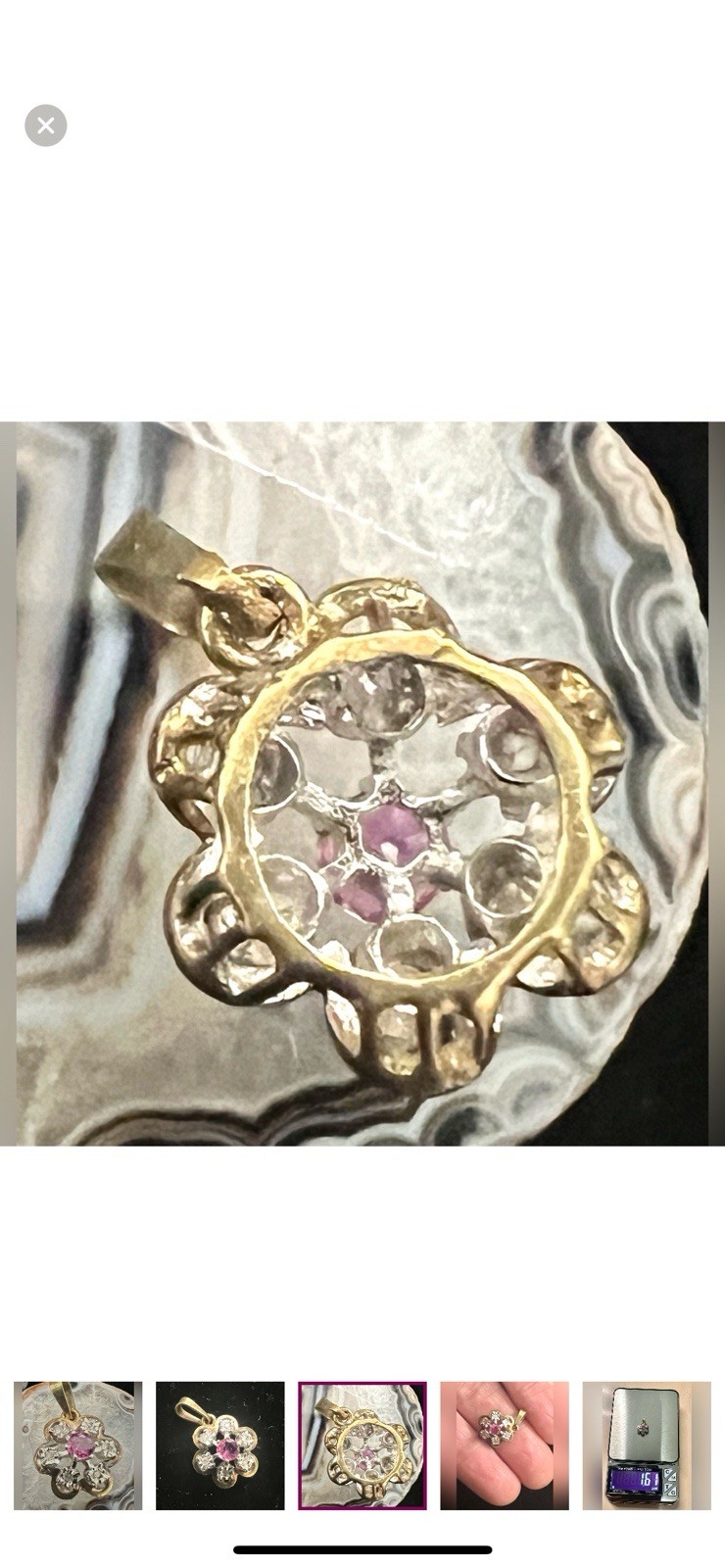 Vintage 14K Yellow Solid Gold Ruby/6Diamonds Flow… - image 5