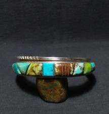 Exquisite Vintage AMERICAN TURQUOISE Design Sterling Silver Men's Cuff Bracelet