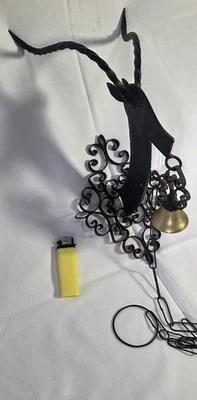 Ancienne Sonnette de Porte Gazelle Fer Forgé - Vintage Mid-Century - Cloche Lait - Photo 1/4