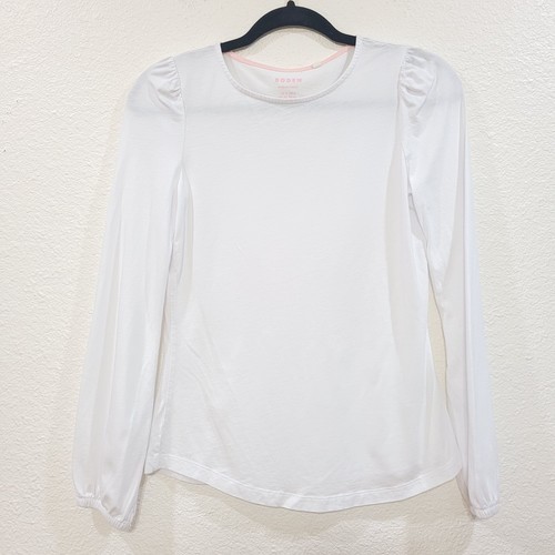 Boden Damen US 2 Langarm Basic Tee Baumwolle weiß Rundhals