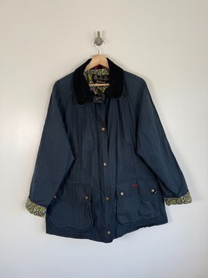 Barbour Wachsjacke Beadnell Gr. UK 20 navy wasserdicht Country Regenmantel Blumen