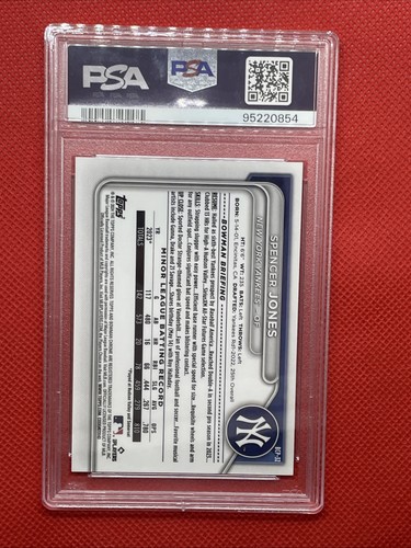 SPENCER JONES 2024 Bowman Sapphire Prospects Gold #/50 PSA 9 Yankees - Picture 2 of 2