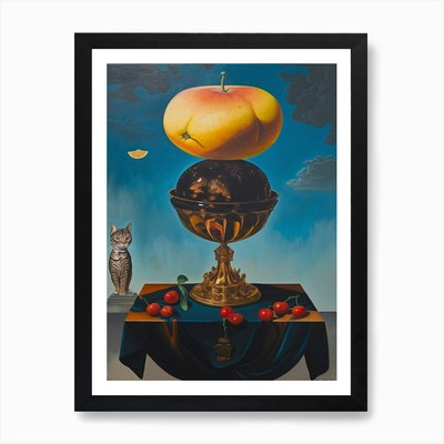 Lotus mit Katze 1 Dali Surrealismus gerahmtes Wandbild Poster Leinwanddruck Bild