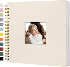 Scrapbook Photo Album Linen Cover, 10 x 10 Inch Hardcover Kraft White Pages Memo