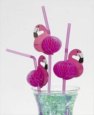 12-Pack Tissue 3D Flamingo Tropical Luau Beach Party Straws