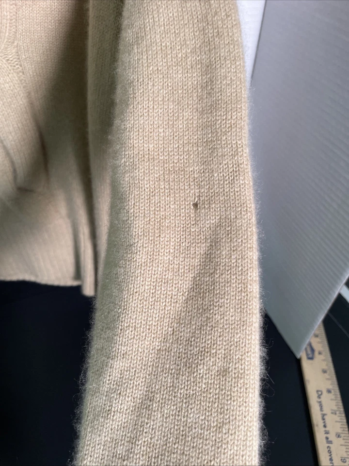 Saks Fifth Avenue 女孩棕褐色羊绒毛衣毛皮装饰独特小缺陷 — 第 4/4 张图片