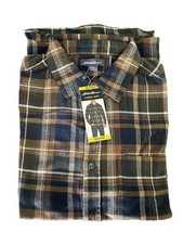 Eddie Bauer Men's Bristol Flannel Shirt Size Medium Brown Plaid Button Down NWT
