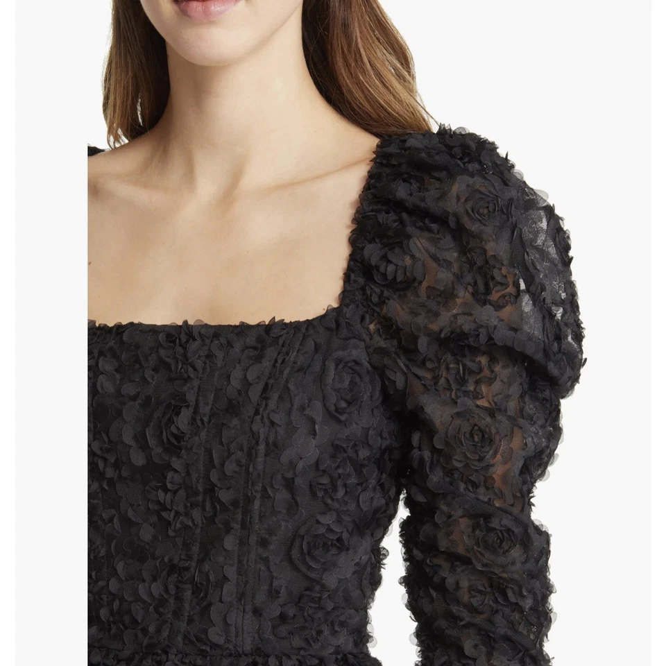 Black Halo Alister Floral Lace Long Sleeve Dress Black 4 - Image 3 of 4