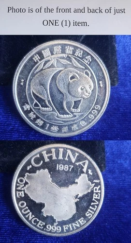 1987 China Map & Panda 1 Troy Oz .999 Fine Silver Round