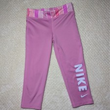 Nike Dri-Fit Cropped Leggings Pink Stripe Waistband  Girls Youth M