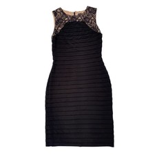 Black Saks Fifth Avenue Sleeveless Lace Pleated Cocktail Dress Size 6 Bodycon