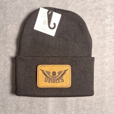 Baltimore Orioles Leather Rectangle Patch Black Beanie Cap MLB 