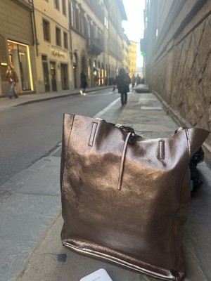NEW Bronze Metallic Leather X-LARGE TOTE SHOULDER BAG - MADE IN ITALY