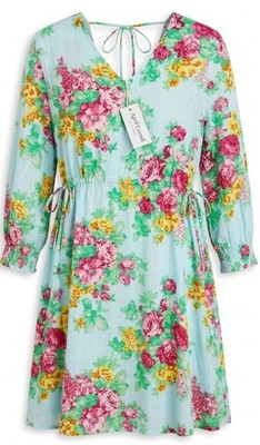 April Cornell NWT BOHO Cotton Tunic Cover-Up Adjustable Waist, Blue Floral XS/S