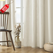 Linen Curtains 2 Panels 96x52in Light Filtering Rod Pocket Back Tab Ivory US
