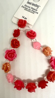 Stone Composite Pink Flower Beads 9x11mm Qty:14 Bead Landing
