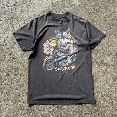 Vintage harley Davidson 1989 3D Emblem Survivors Wolf Shirt L Biker