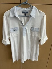 Karen Scott white and pale blue short sleeve T-shirt size XL