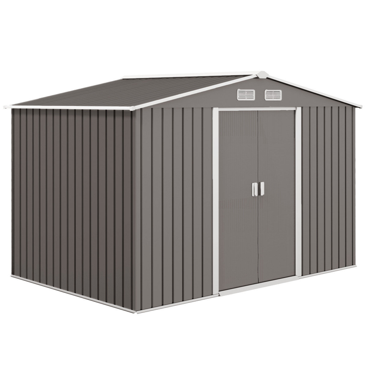 Rackhams Light/Grey 9 X 6Ft Outdoor Garden Roofed Metal Storage Shed Tool Box With Foundation Ventilation & Doors - Image 2