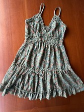 Green Pink Blue Floral Ruffle Smocked Spaghetti Strap V-Neck Short Sundress