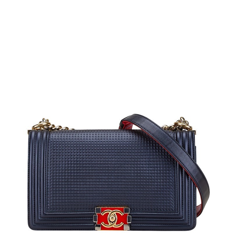 Chanel Matelasse Boy 25 Navy Gold Leather Shoulder Bag 345958