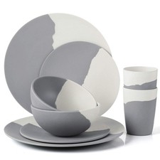 8 pcs Bamboo Dinnerware Set Reusable Plates Bowls Sets, Camping Picnic Dishes...