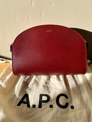 A.P.C. Demi-Lune Standard Size Burgundy Saffiano Leather Bag 9.4''W Half Moon 