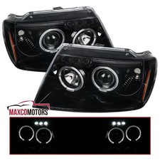Jet Black Projector Headlights Fits 1999-2004 Jeep Grand Cherokee Led Halo Lamps Jet Black Projector Headlights Fits 1999-2004 Jeep Grand Cherokee Led Halo Lamps
