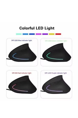 Wired Right Hand Vertical RGB Mouse Ergonomic Gaming Mouse 3200DPI USB Optical - Picture 2 of 7