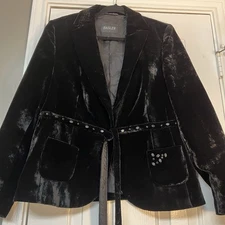 Basler Black Velvet Silk Blazer with Crystal Embellishments US12– Vintage Style
