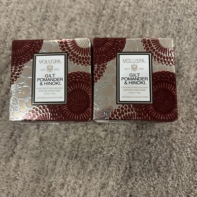 Voluspa Gilt Pomander Hinoki Bougie Parfumee Coconut Wax Blend Candles 2.5oz NIB