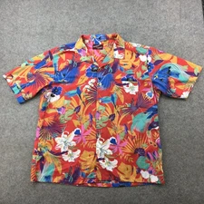 Vintage Abraham and Straus Shirt Mens XL Red Floral Hawaiian Parrot Rayon