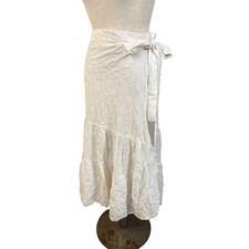 Vintage White Eyelet Lace Wrap Midi Skirt Cottagecore Feminine Country Prairie