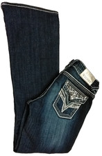 Women's 7/8 VIGOSS New York Bootcut Blingy Flap Pocket Blue Jeans Denim Bottoms