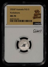 2026-P $15 Australia 1/10 oz Platinum Kookaburra Coin - NGC MS 70 - SKU-G6697 2750.00 per troy oz