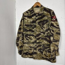 Vintage 80s Tiger Stripe Military Camo Button Down Jacket Death Patch Size Small