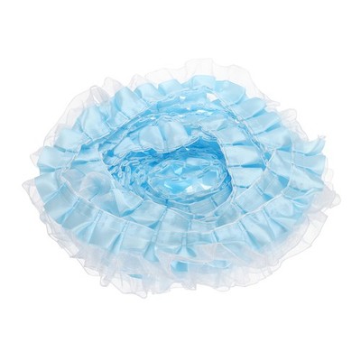Pure-Blue 1.57 Yards x 6'' W Chiffon Ruffle 2 Layer Lace Ribbon Trim