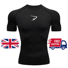 Short-Sleeved Muscle Exercise Fitness Running Elastic Round-Neck Men T-Shirt UK