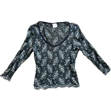 Vintage y2k Moda International Black Lace Whimsy Blouse Top Shirt Whimsygoth
