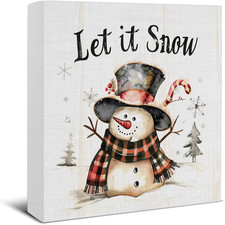 Christmas Decorations Snowflakes Let It Snow Snowman Wooden Sign Indoor Tabletop