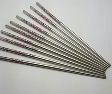 10 Pcs (5 Pairs) Butterfly Design Silver Stainless Steel Chopsticks