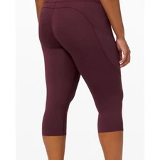 Lululemon Fast Free HR Crop 19" Non Reflective Nulux Maroon burgundy Sz 4